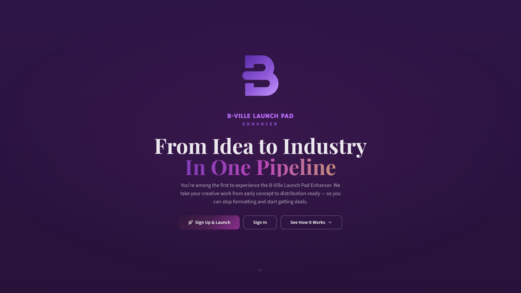 Launch Pad Enhancer homepage showing its From Idea to Industry workspace